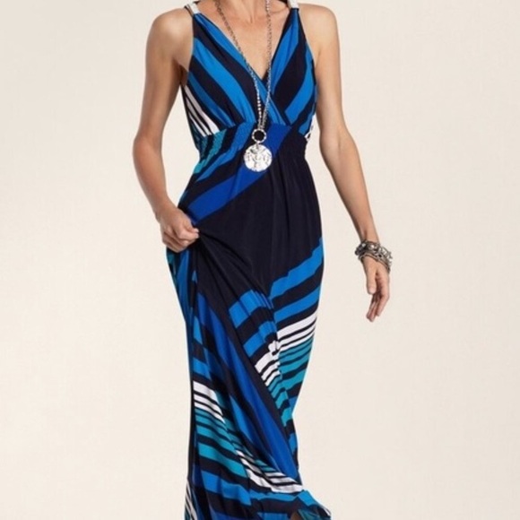 CHICOS Deep V Print Maxi Dress Chicos Size 2 - Picture 2 of 14